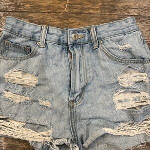 SHEIN Light Blue Distressed Jean Shorts